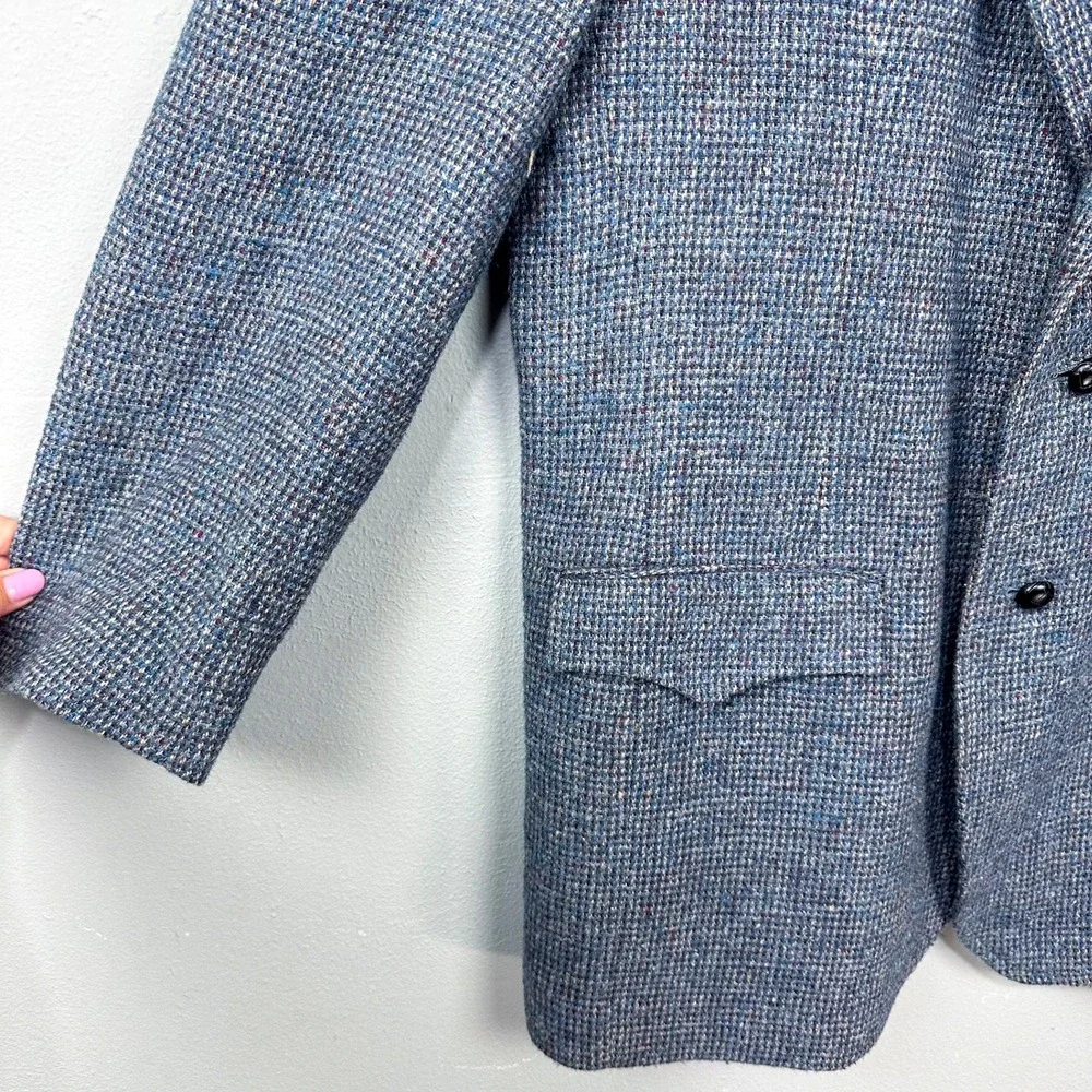 Vintage 70s 80s Lasso Western Blazer Size 44L Blue‎ Tweed Elbow Patches Cheyenne